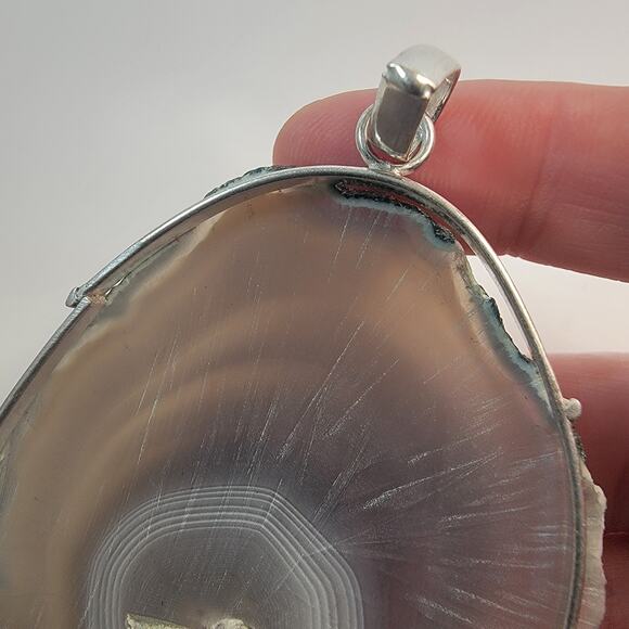 Necklace Pendants Agate Slice Handmade Jewelry in Sterling Silver Prong Setting - Picture 6 of 10